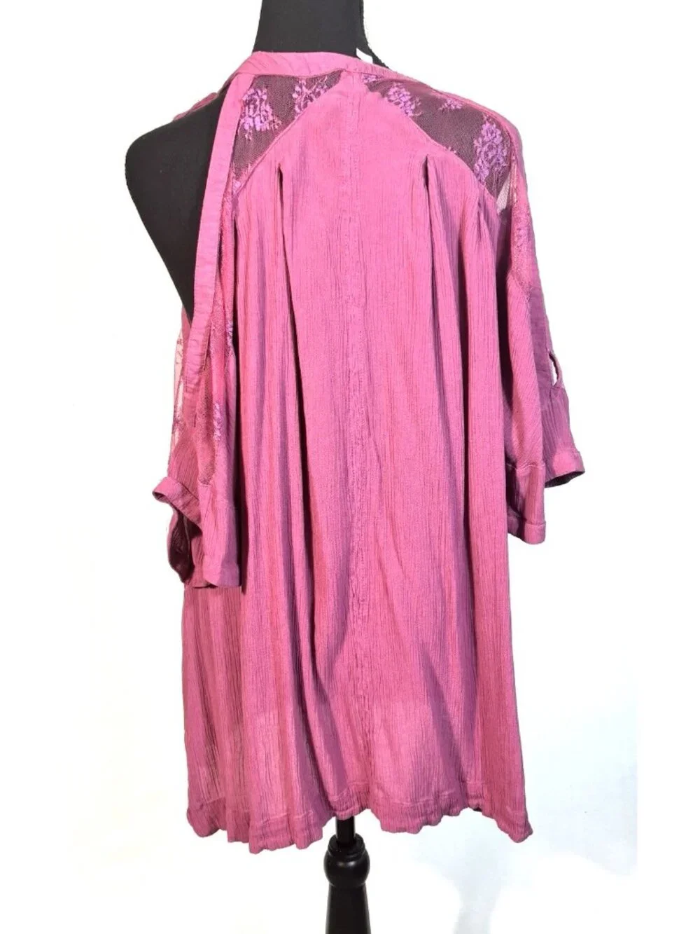 Free People Cold Shoulder Lace Cut Out Tunic Mauve Dusty Rose Oversized XS